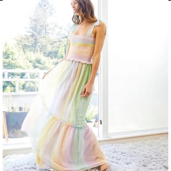 Amanda Uprichard Dresses & Skirts - Amanda Uprichard Lillet Rainbow Chiffon Smocked Tie Strap Maxi Dress S